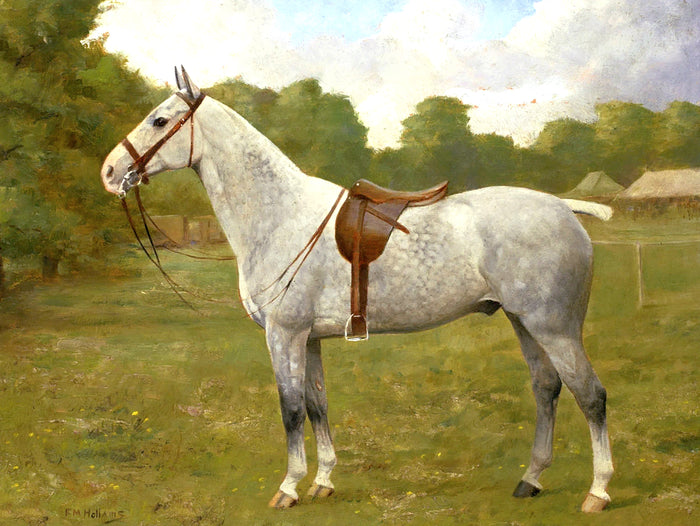 Fine Oleograph on Canvas of a Grey Horse in a Rural Landscape