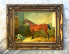 Fine Oleograph on Canvas of a Bay Hunter in a Stable