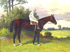 Fine Oleograph on Canvas of the Racehorse "Domino" with Jockey Up