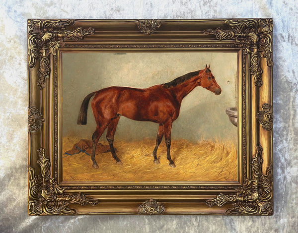 Fine Oleograph on Canvas of a Horse in a Stable after Emil Adam.