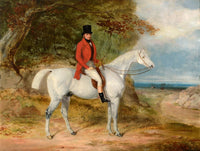 Fine Oleograph on Canvas of a Huntsman on a Grey Hunter aft. W.Barraud