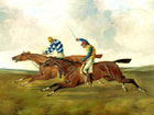 Oleograph on Canvas of 2 Racehorses "Neck & Neck" aft. Alfred Wheeler