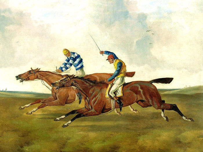 Oleograph on Canvas of 2 Racehorses 