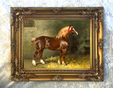 Fine Oleograph on Canvas of a Shire Horse in a Stable aft. Julius Von Blaas