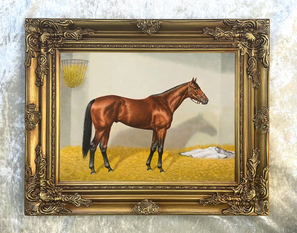 Fine Oleograph on Canvas of the Racehorse Eclipse in a Stable