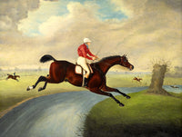 Fine Oleograph on Canvas - Over the Stream - A Steeplechase