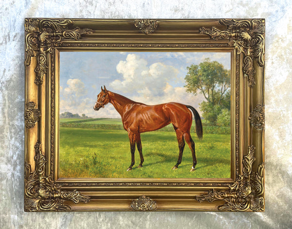 Fine Oleograph on Canvas of a Bay Horse in an Extensive Landscape