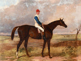 Fine Oleograph on Canvas - Portrait of a Racehorse with Jockey Up