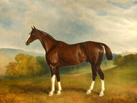Gilt Framed Oleograph of a Bay Hunter "Gameboy" in a Landscape