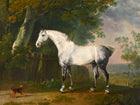 Fine Large Oleograph on Canvas of a Grey Horse & Dog in a Landscape