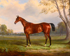 Fine Oleograph on Canvas - Bay Horse by a Tree