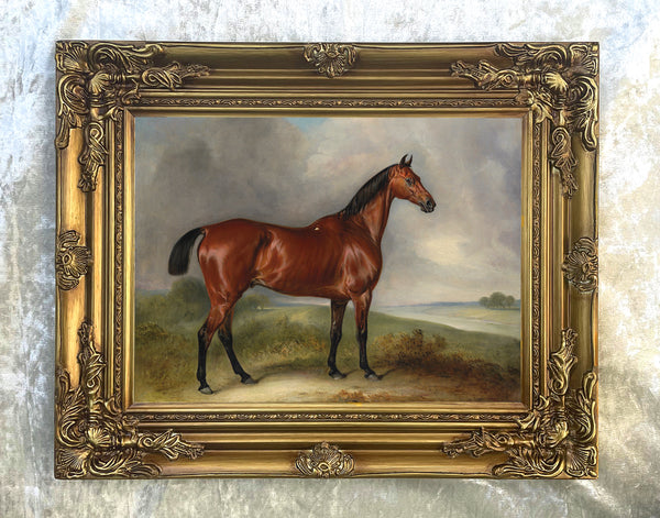 Fine Lithograph on Stretched Canvas of a Bay Hunter in an Extensive Landscape