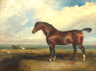 Oleograph on Canvas of a Bay Hunter in a Landscape