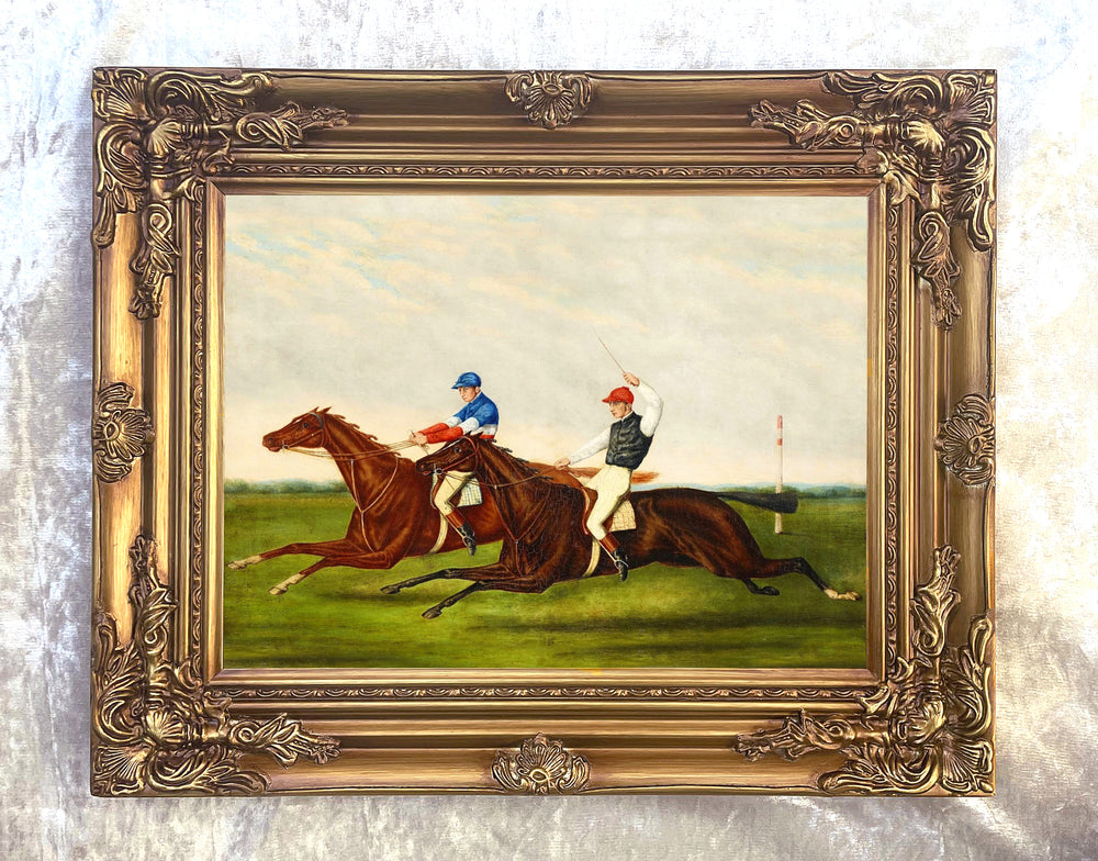 Oleograph on Canvas of Racehorses "A Close Finish"