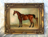 Oleograph on Canvas of the Bay Horse "Escape" in a Stable