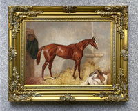 Gilt Framed Lithograph of a Bay Horse in a Stable - Harry Hall