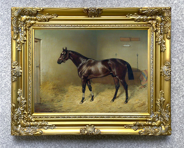 Oleograph on Canvas of The Racehorse "Pearl Diver" in a Stable