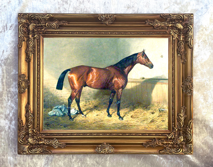 Oleograph on Canvas of Horse in a Stable by Emile Adam