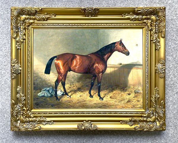 Oleograph on Canvas of Horse in a Stable by Emile Adam