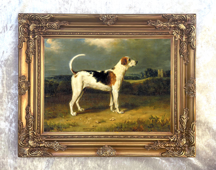 Gilt Framed Oleograph of a Hound in a Landscape