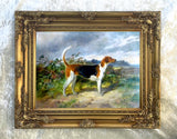 Gilt Framed Oleograph of the Foxhound "Gladson" in a Landscape