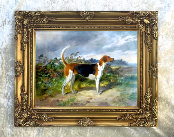 Gilt Framed Oleograph of the Foxhound "Gladson" in a Landscape