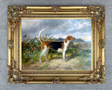 Gilt Framed Oleograph of the Foxhound "Gladson" in a Landscape