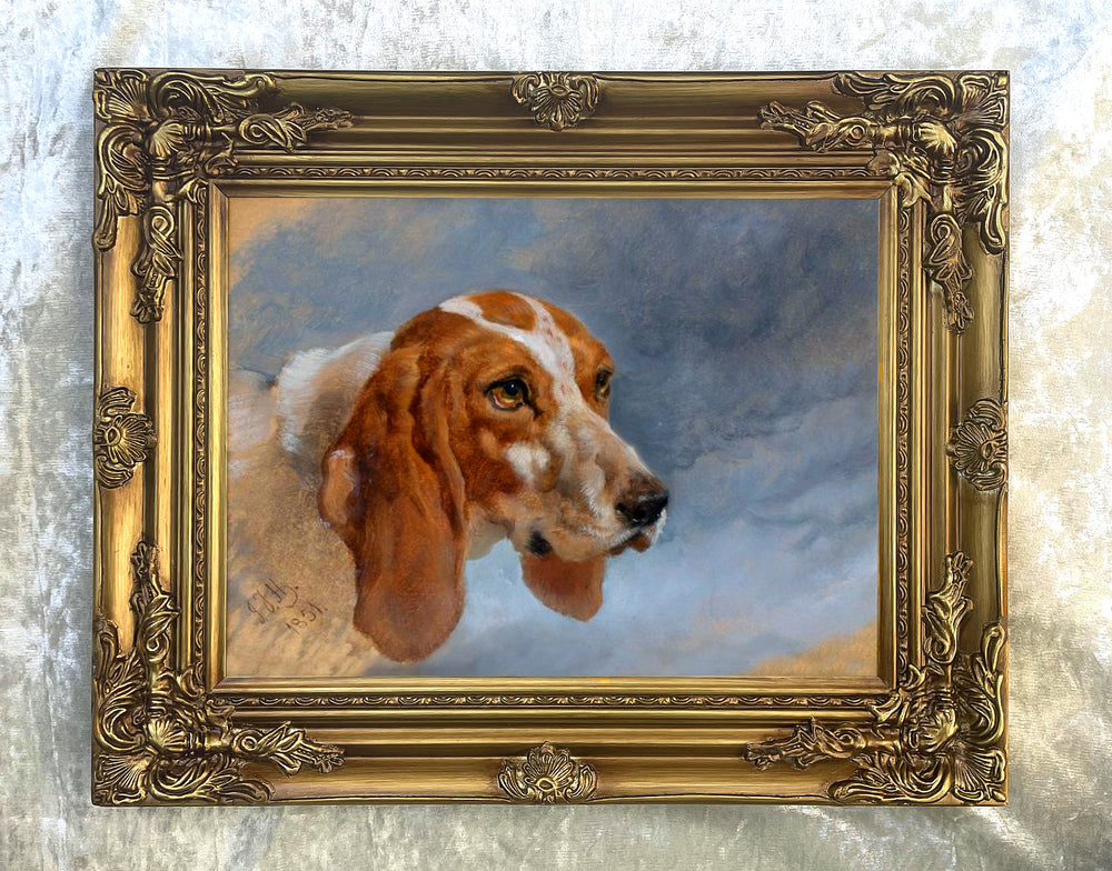 Fine Oleograph on Canvas - Portrait of a Hounds Head aft. J F Herring