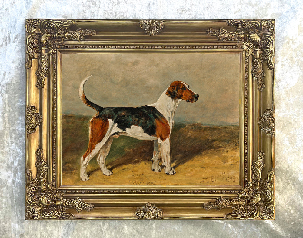 Beautiful Oleograph on Canvas - Portrait of a Foxhound