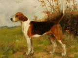 Beautiful Oleograph on Canvas - The English Foxhound "Oakley Dandy" in a Landscape