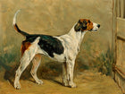 Beautiful Oleograph on Canvas - A Black & Tan Foxhound in a Stable