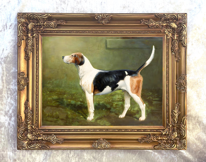 Fine Oleograph on Canvas - Portrait of a Hound in a Stable Yard