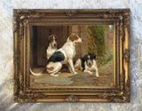Gilt Framed Oleograph -  Foxhounds by a Stable after John Emms