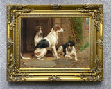 Gilt Framed Oleograph -  Foxhounds by a Stable after John Emms