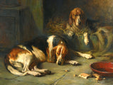 Gilt Framed Lithograph of Sleeping Foxhounds