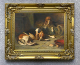 Gilt Framed Oleograph -  Hounds in a Stable after Philip Eustace Stretton