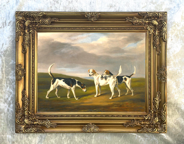 Fine Oleograph on Canvas - "Foxhounds in a Moorland Landscape"