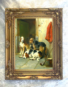 Fine Oleograph on Canvas - "Hounds outside a Stable"