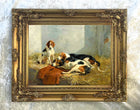 Fine Oleograph on Canvas - "Foxhounds in a Kennel"
