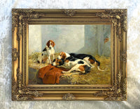Fine Oleograph on Canvas - "Foxhounds in a Kennel"