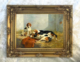 Fine Oleograph on Canvas - "Foxhounds in a Kennel"