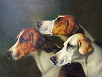 Gilt Framed Oleograph on Canvas Portrait of 3 Foxhounds