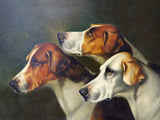 Gilt Framed Oleograph on Canvas Portrait of 3 Foxhounds