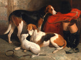 Gilt Framed Oleograph of Hounds in a Stable aft. William Barraud