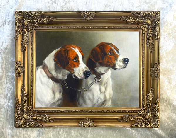 Framed Oleograph of a Pair of Foxhounds aft. Heywood Hardy