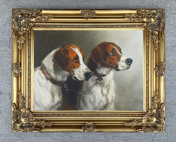 Framed Oleograph of a Pair of Foxhounds aft. Heywood Hardy