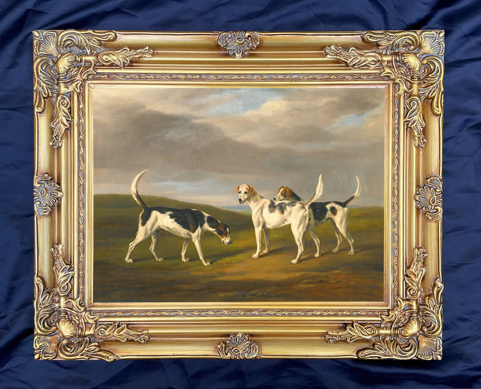 Fine Oleograph on Canvas - 3 Hounds in a Moorland Landscape