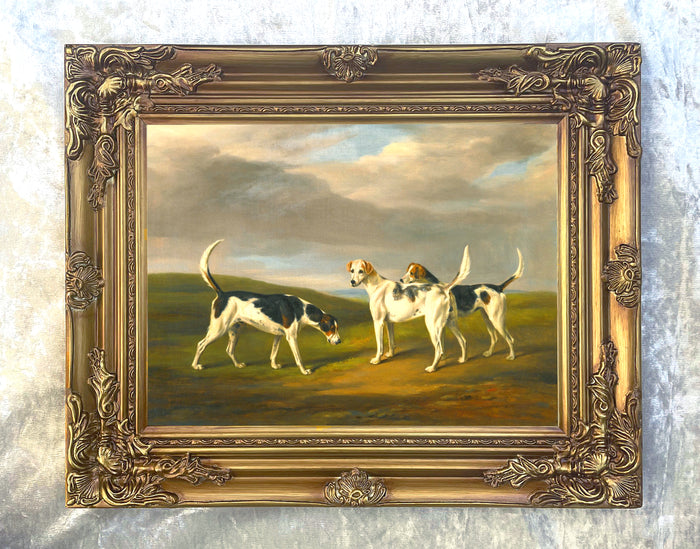 Fine Oleograph on Canvas - 3 Hounds in a Moorland Landscape