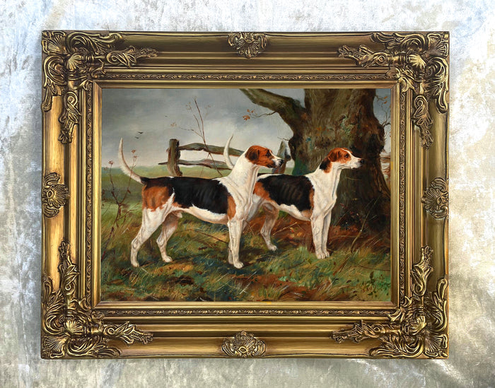 Fine Oleograph on Canvas - A Pair of Warwickshire Hounds