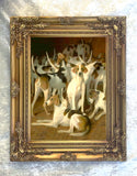 Fine Gilt Framed Oleograph of Hounds in a Stable